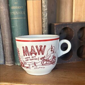VINTAGE Red and White Coffee Mug Maw Come Git Yer Coffee